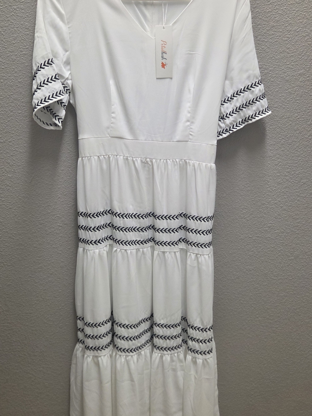Petallush White Maxi Dress with Navy Chevron Trim